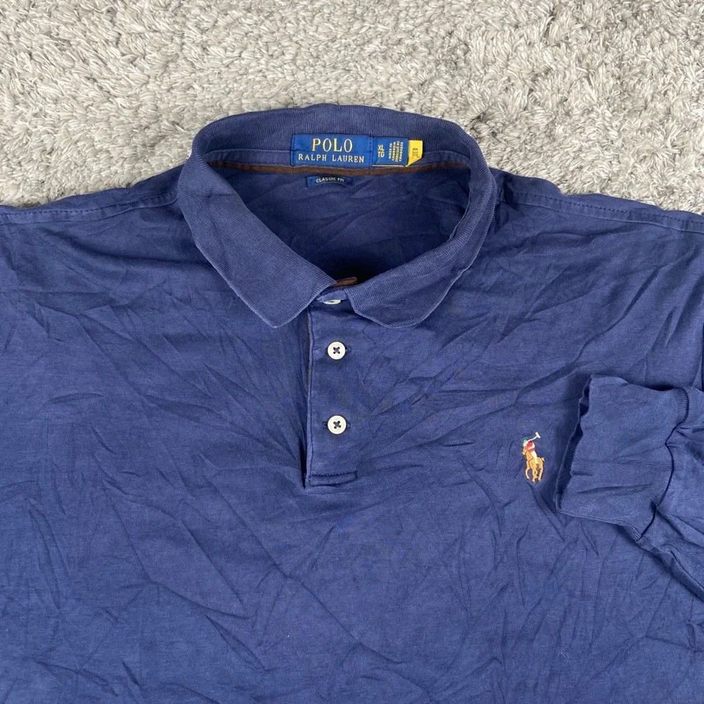 Polo Ralph Lauren Polo Shirt Mens‎ XL Blue Classic Fit Long Sleeve Pony Logo